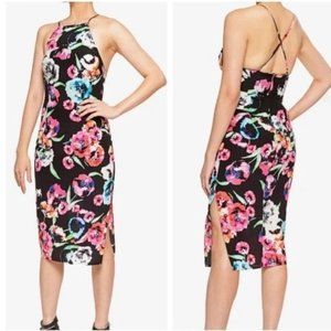 Yumi Kim Womens Afternoon Tea 100% Silk Floral High Neck Midi Dress XS Navy Blue